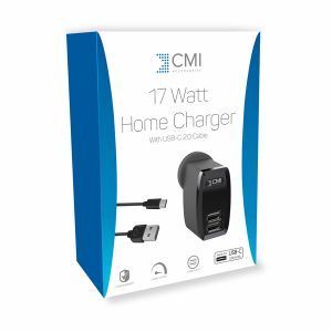 Dual USB Home Charger - 3.4A With USB-C 2.0 Cable